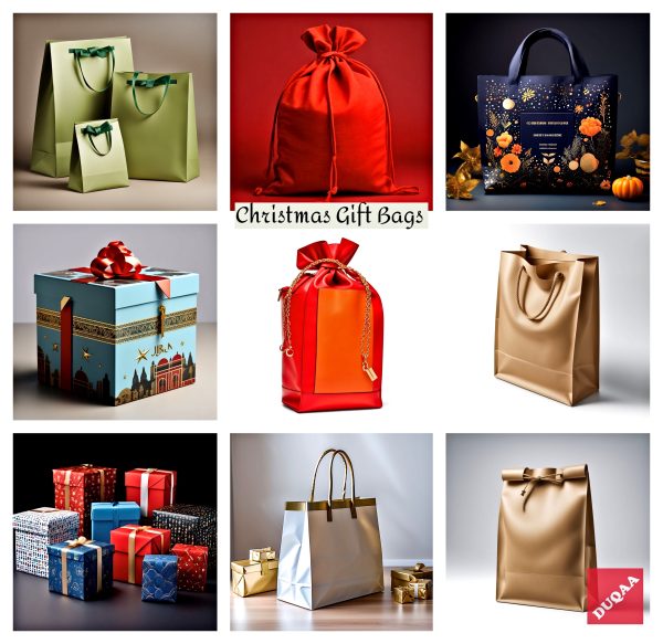 Duqaa Is Your Go-To For Stunning Christmas Gift Bags! 🎅🎁 With A Variety Of Styles, You're Sure To Find The Perfect One For Everyone On Your List. Shop Now And Spread The Holiday Cheer! #Duqaahandicrafts #Giftwrapping #Holidaygifts