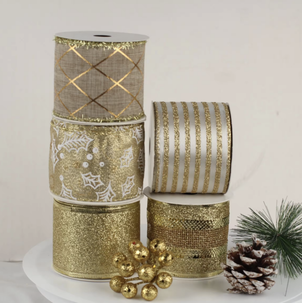 Discover The Magic Of The Holiday Season With Duqaa's Wired Christmas Gold Glitter Ribbon! As A Leading Manufacturer And Exporter Of Christmas Decorative Products From India, We Bring You Quality And Elegance In Every Roll. 🎄✨ #Duqaa #Christmasdecor #Handicrafts